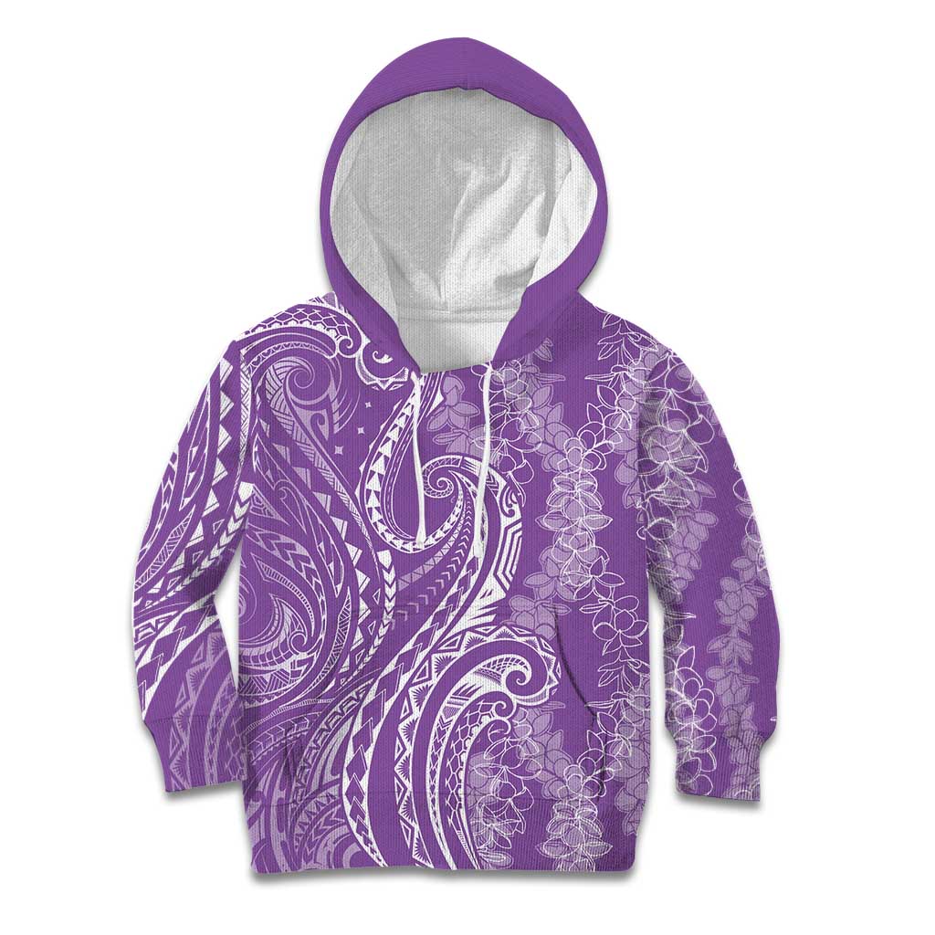 Polynesia Plumeria Lei Kid Hoodie Periwinkle Curves Motif