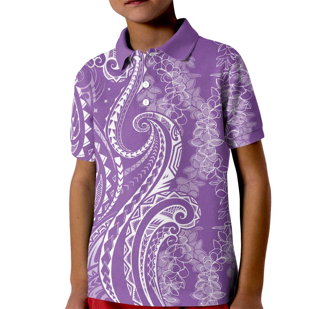 Polynesia Plumeria Lei Kid Polo Shirt Periwinkle Curves Motif
