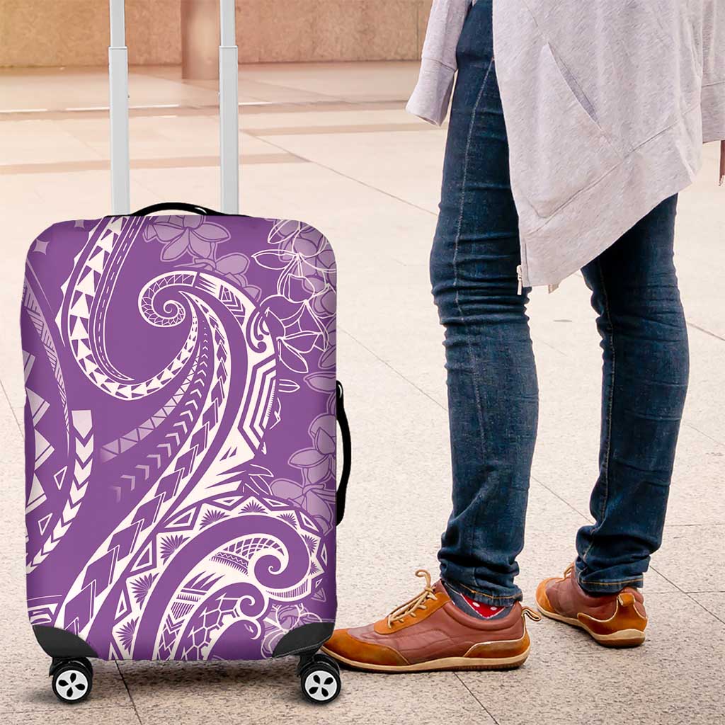 Polynesia Plumeria Lei Luggage Cover Periwinkle Curves Motif
