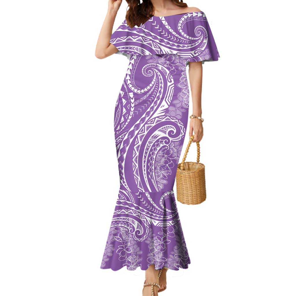 Polynesia Plumeria Lei Mermaid Dress Periwinkle Curves Motif