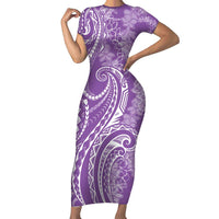 Polynesia Plumeria Lei Short Sleeve Bodycon Dress Periwinkle Curves Motif