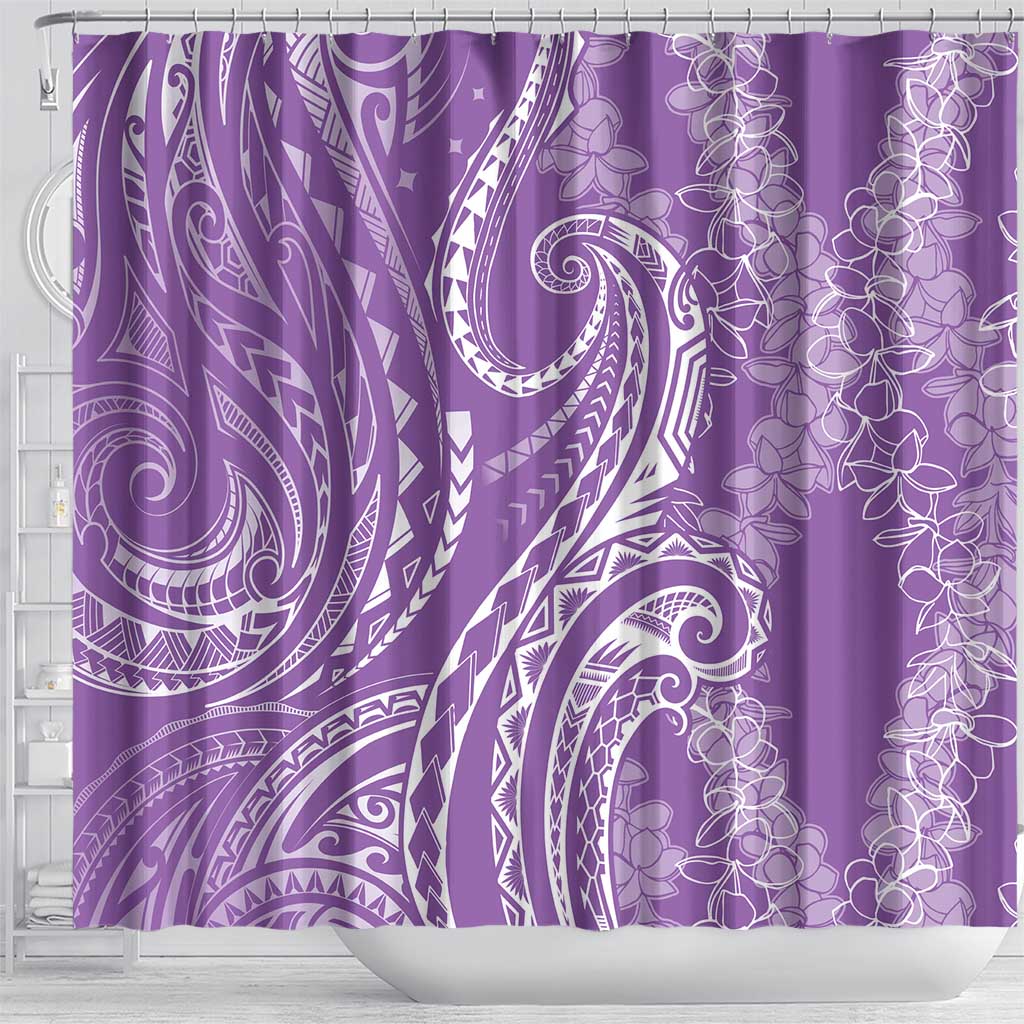 Polynesia Plumeria Lei Shower Curtain Periwinkle Curves Motif