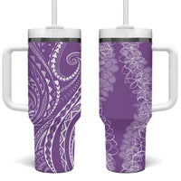 Polynesia Plumeria Lei Tumbler With Handle Periwinkle Curves Motif