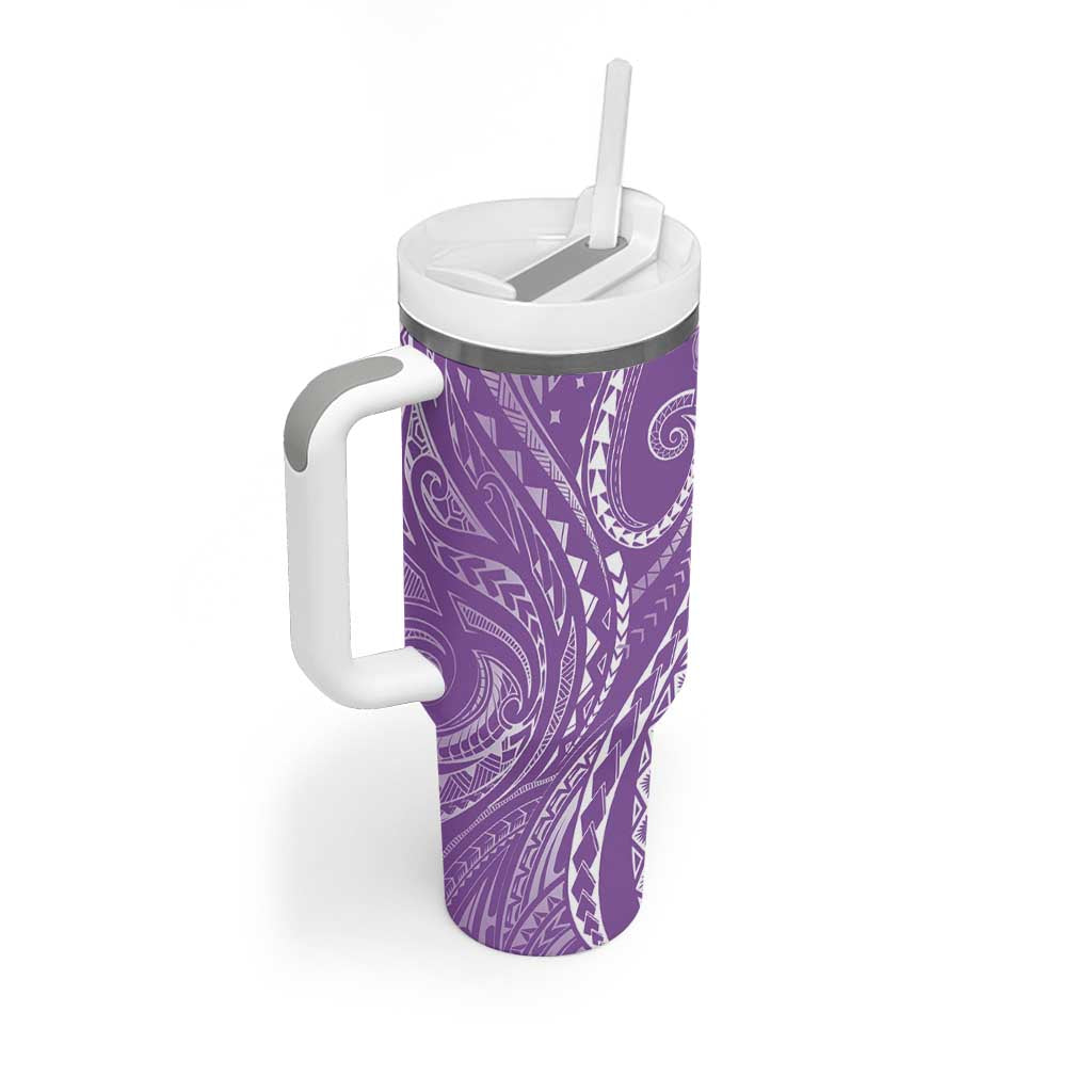 Polynesia Plumeria Lei Tumbler With Handle Periwinkle Curves Motif