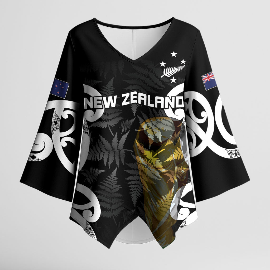 New Zealand WC2026 Custom Black Kimono Sleeve Blouse Silver Fern