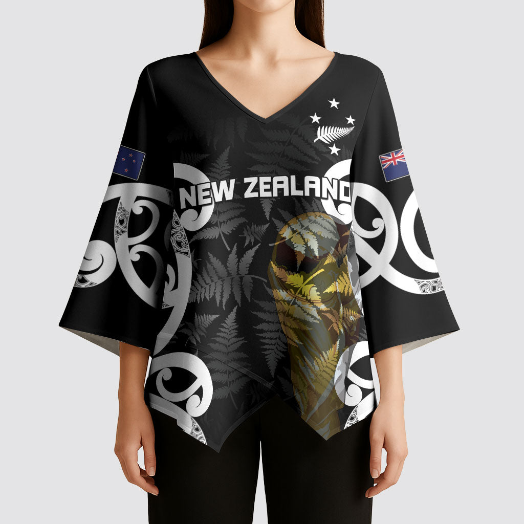 New Zealand WC2026 Custom Black Kimono Sleeve Blouse Silver Fern