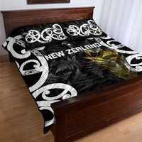 New Zealand WC2026 Black Quilt Bed Set Silver Fern