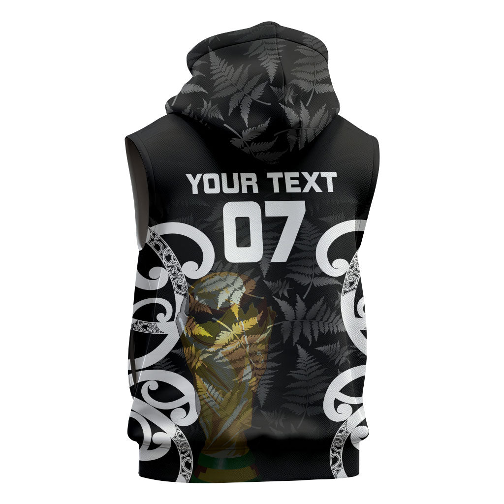 New Zealand WC2026 Custom Black Sleeveless Zip Hoodie Silver Fern LT7 - Polynesian Pride