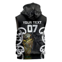 New Zealand WC2026 Custom Black Sleeveless Zip Hoodie Silver Fern LT7 - Polynesian Pride