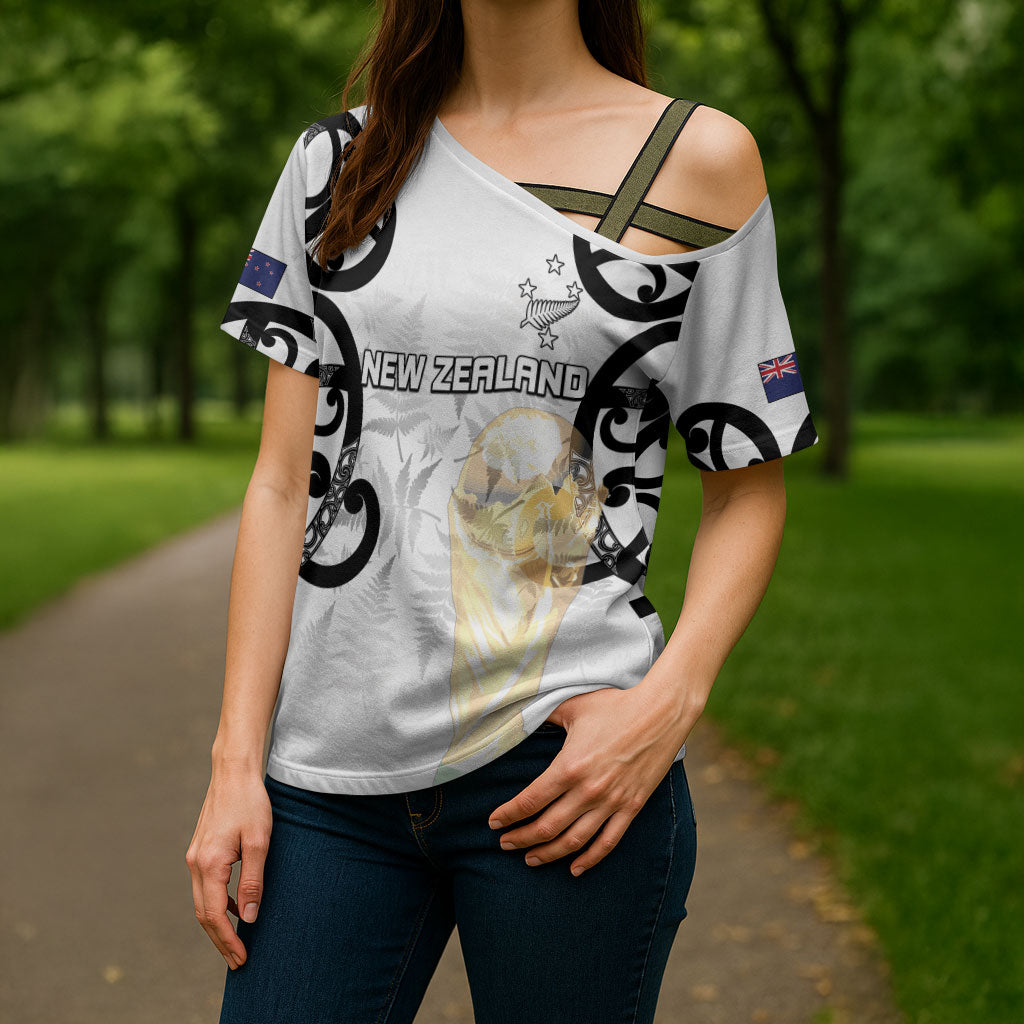 New Zealand WC2026 Custom White Cross Shoulder Shirt Silver Fern