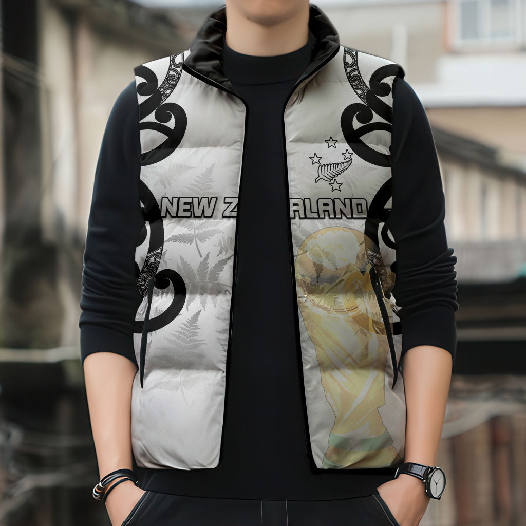 New Zealand WC2026 Custom White Sleeveless Puffer Jacket Silver Fern