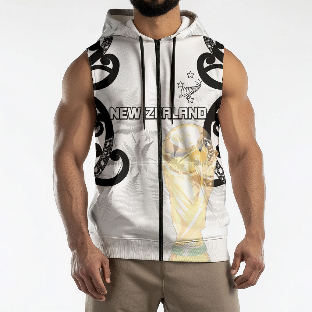 New Zealand WC2026 Custom White Sleeveless Zip Hoodie Silver Fern