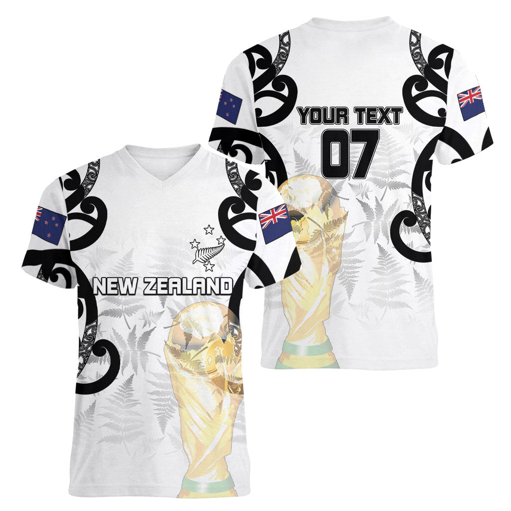New Zealand WC2026 Custom White Women V-Neck T-Shirt Silver Fern