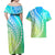 Polynesian Pride Couples Matching Off Shoulder Maxi Dress and Hawaiian Shirt Turtle Hibiscus Luxury Style - Gradient Blue LT7 - Polynesian Pride