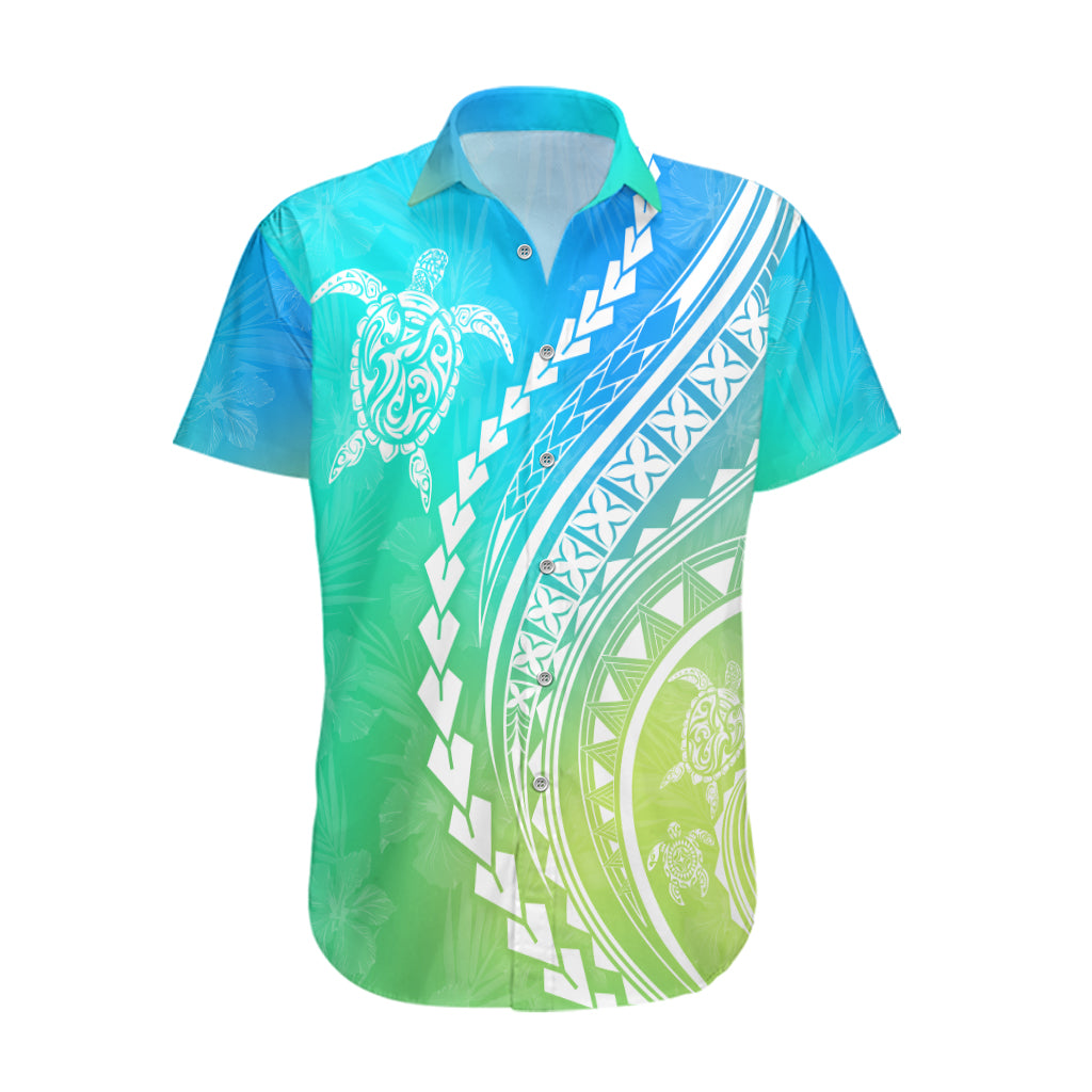 Polynesian Pride Hawaiian Shirt Turtle Hibiscus Luxury Style - Gradient Blue LT7 Blue Green - Polynesian Pride