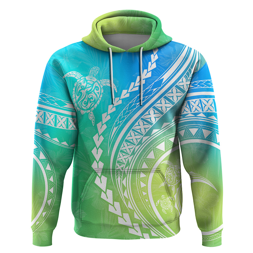 Polynesian Pride Hoodie Turtle Hibiscus Luxury Style - Gradient Blue LT7 Blue Green - Polynesian Pride