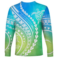 Polynesian Pride Long Sleeve Shirt Turtle Hibiscus Luxury Style - Gradient Blue LT7 - Polynesian Pride