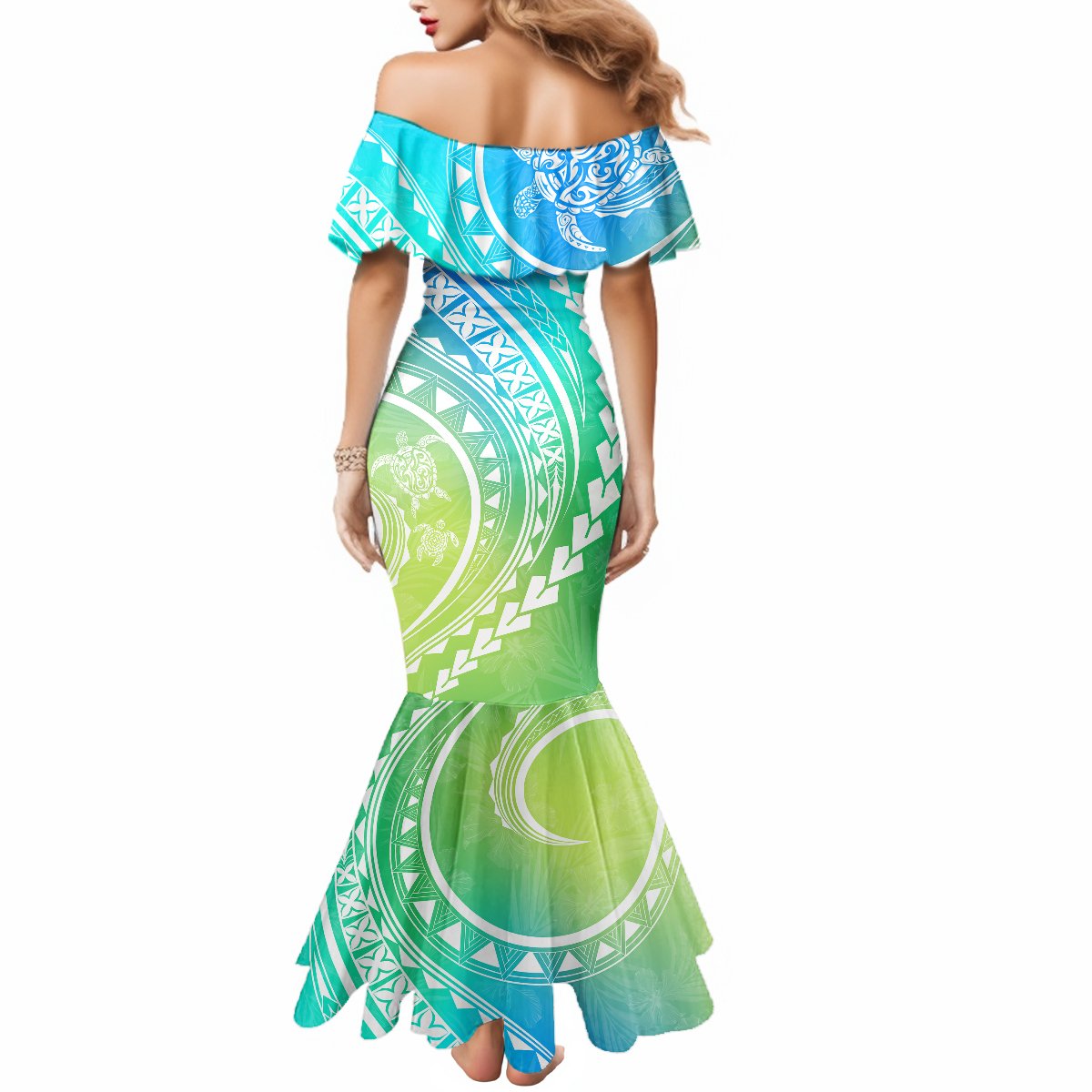 Polynesian Pride Mermaid Dress Turtle Hibiscus Luxury Style - Gradient Blue LT7 - Polynesian Pride