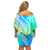 Polynesian Pride Off Shoulder Short Dress Turtle Hibiscus Luxury Style - Gradient Blue LT7 - Polynesian Pride