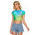 Polynesian Pride Raglan Cropped T Shirt Turtle Hibiscus Luxury Style - Gradient Blue LT7 Female Blue Green - Polynesian Pride