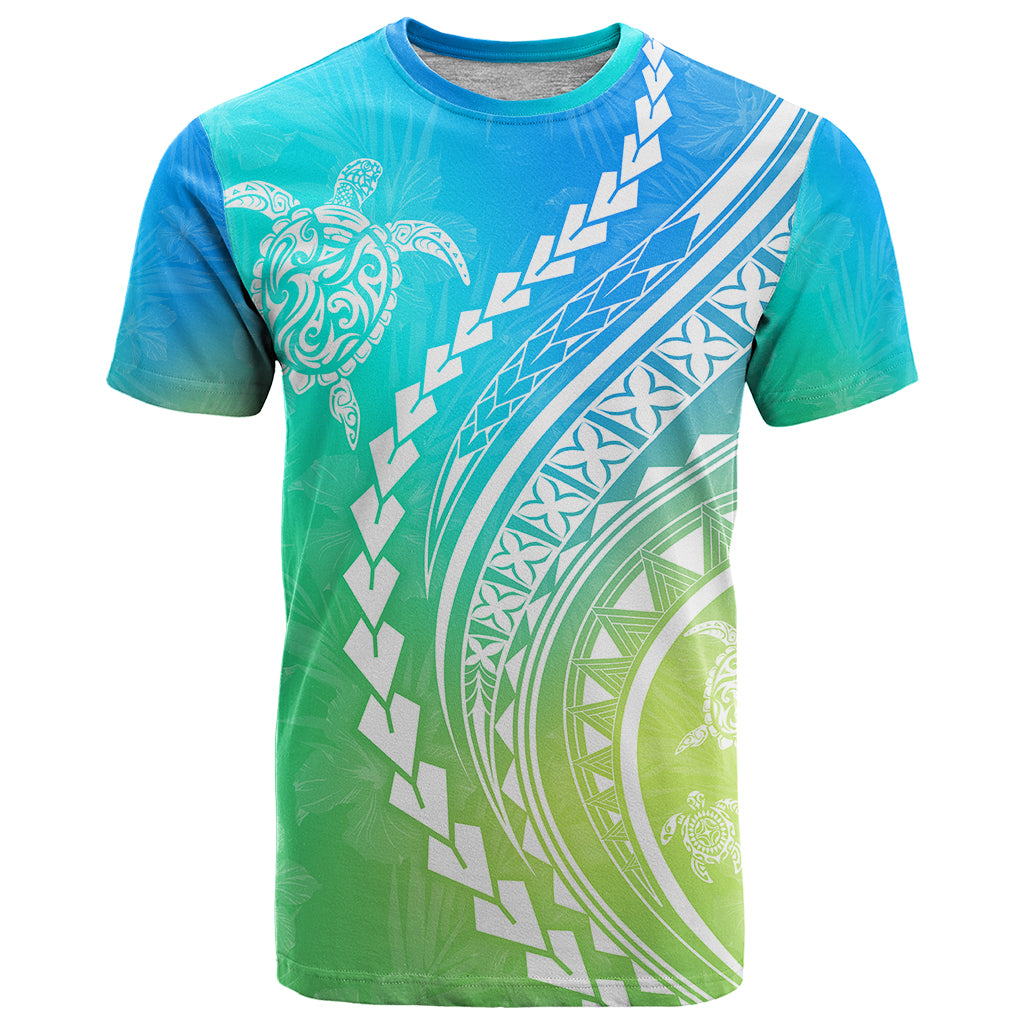 Polynesian Pride T Shirt Turtle Hibiscus Luxury Style - Gradient Blue LT7 Blue Green - Polynesian Pride