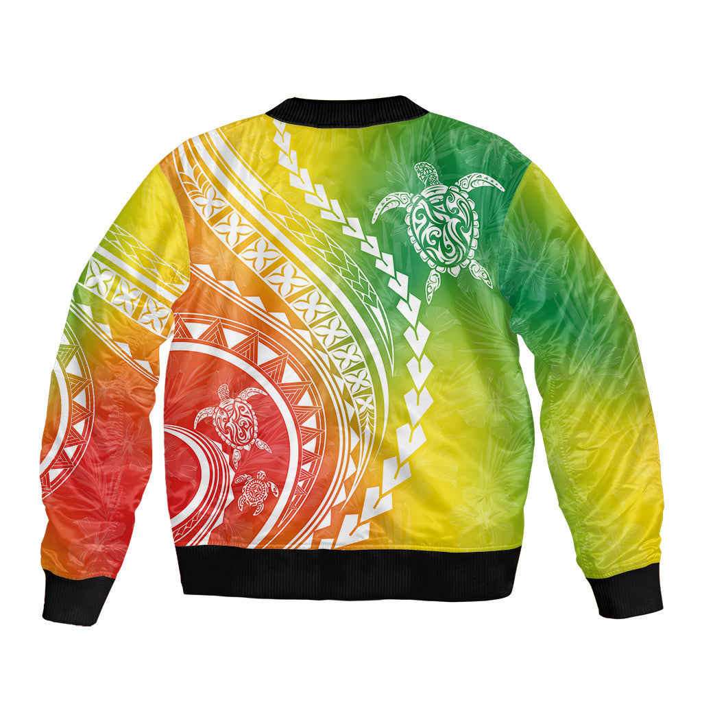 Polynesian Pride Bomber Jacket Turtle Hibiscus Luxury Style - Reggae LT7 - Polynesian Pride