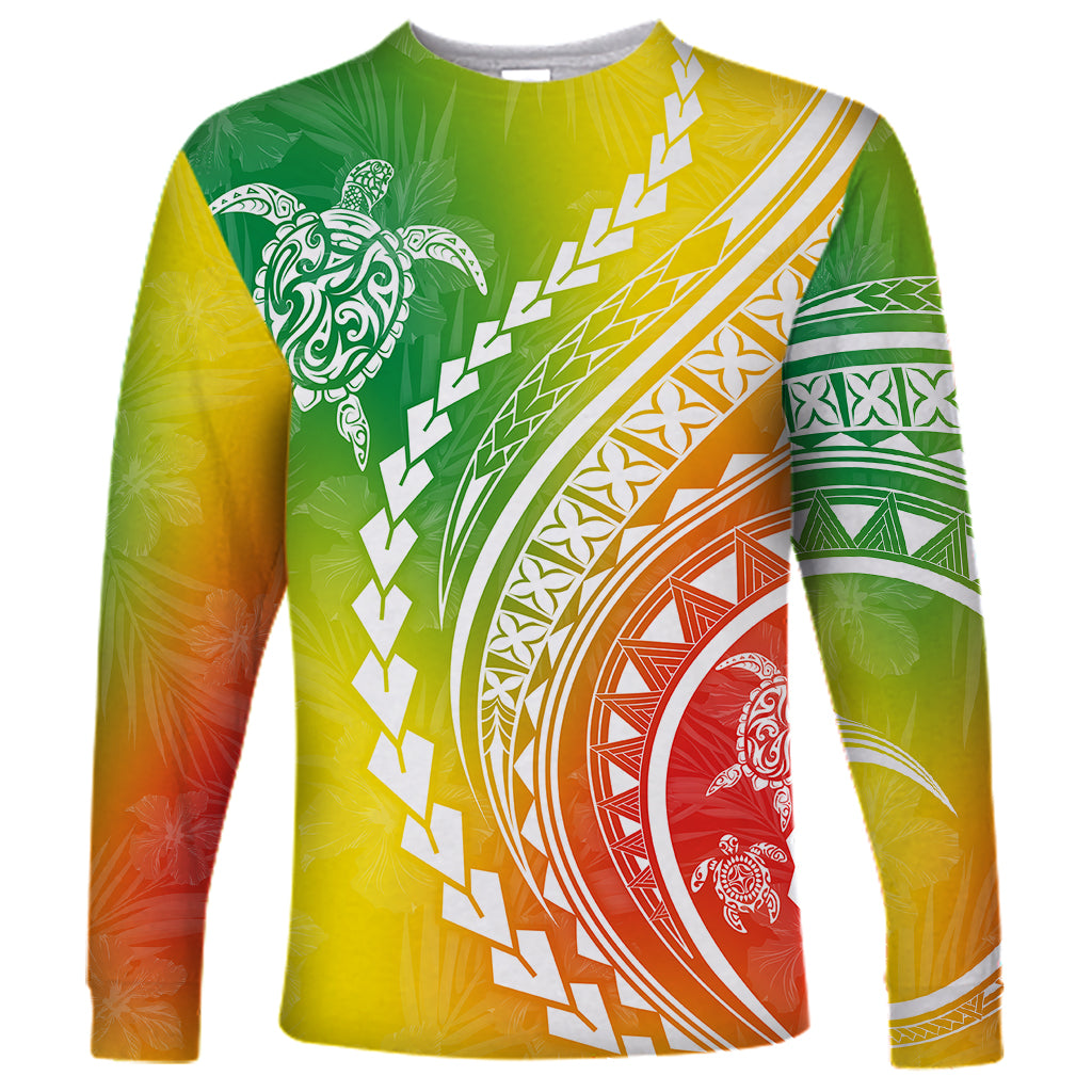 Polynesian Pride Long Sleeve Shirt Turtle Hibiscus Luxury Style - Reggae LT7 Unisex Reggae - Polynesian Pride