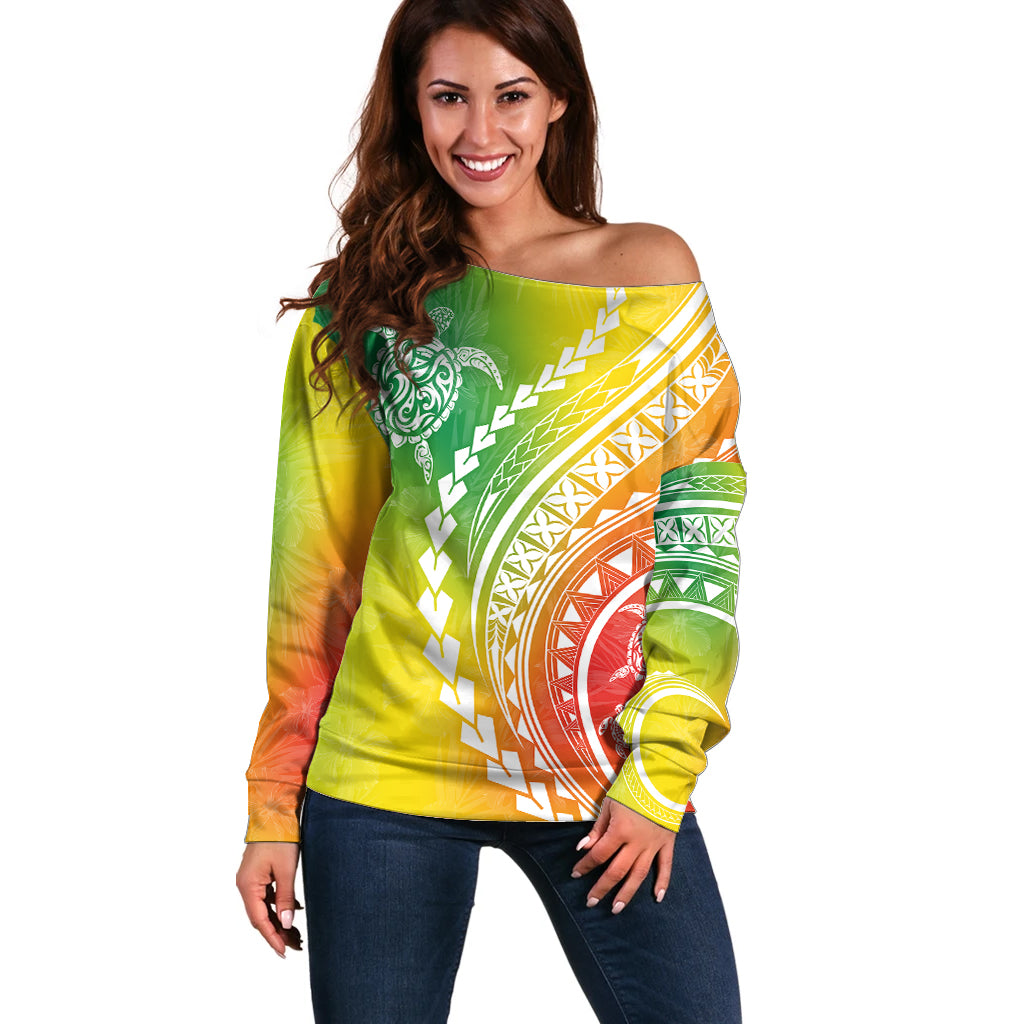 Polynesian Pride Off Shoulder Sweater Turtle Hibiscus Luxury Style - Reggae LT7 Women Reggae - Polynesian Pride