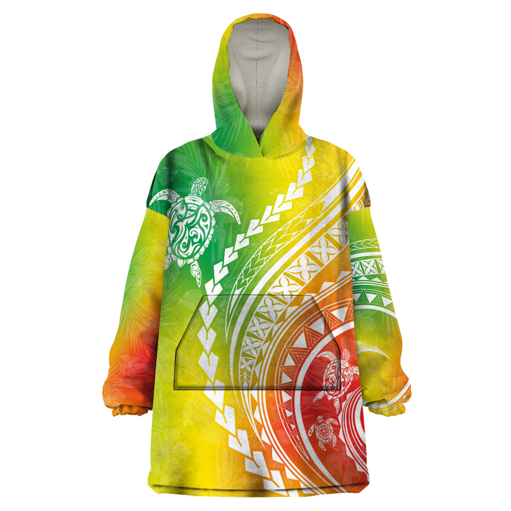 Polynesian Pride Wearable Blanket Hoodie Turtle Hibiscus Luxury Style - Reggae LT7 One Size Reggae - Polynesian Pride