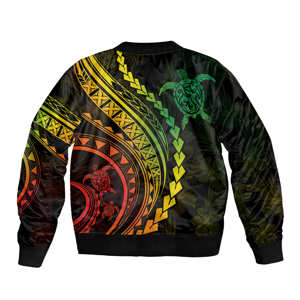 Polynesian Pride Bomber Jacket Turtle Hibiscus Luxury Style - Reggae Ver2 LT7 - Polynesian Pride