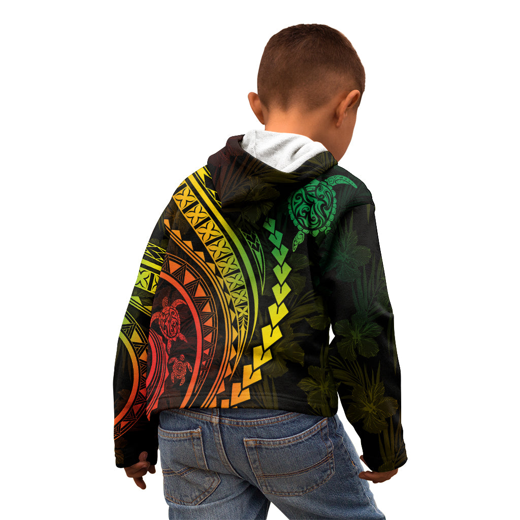 Polynesian Pride Kid Hoodie Turtle Hibiscus Luxury Style - Reggae Ver2 LT7 - Polynesian Pride