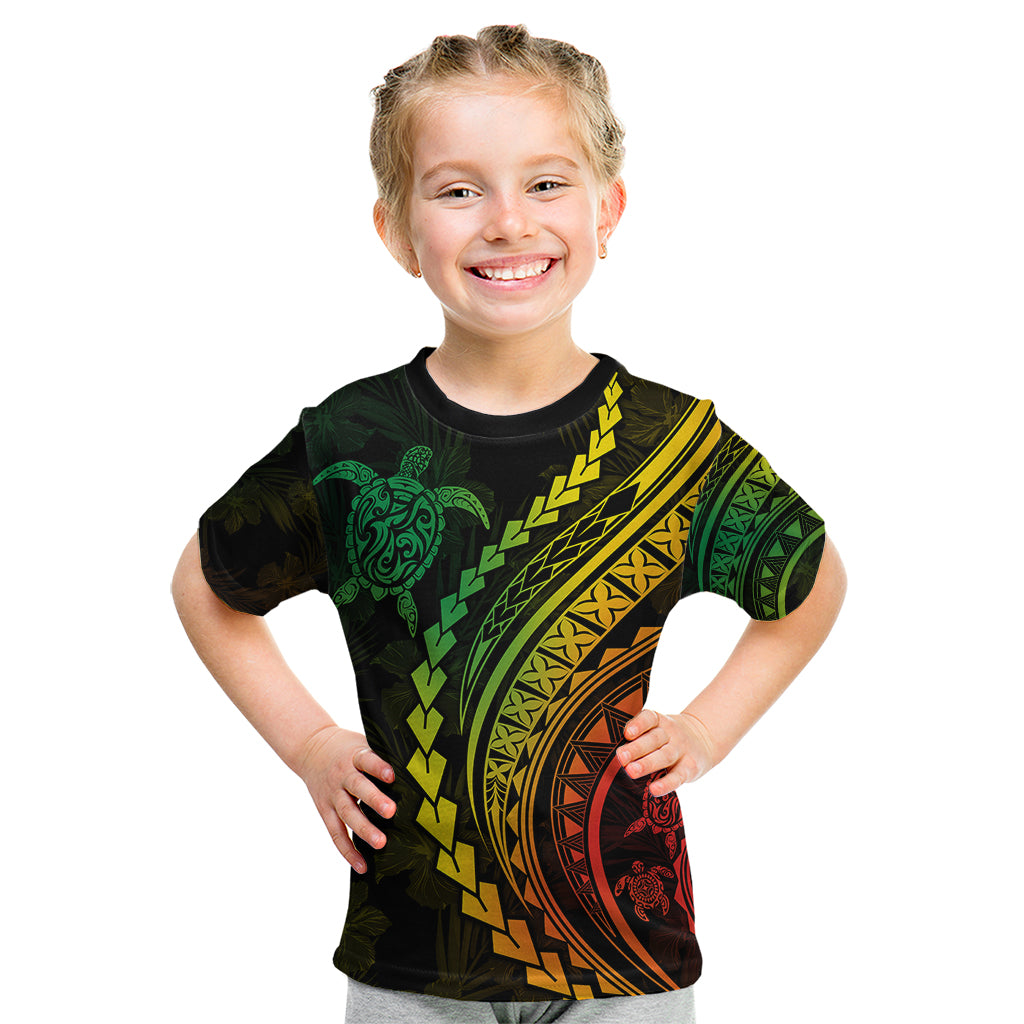Polynesian Pride Kid T Shirt Turtle Hibiscus Luxury Style - Reggae Ver2 LT7 Reggae - Polynesian Pride