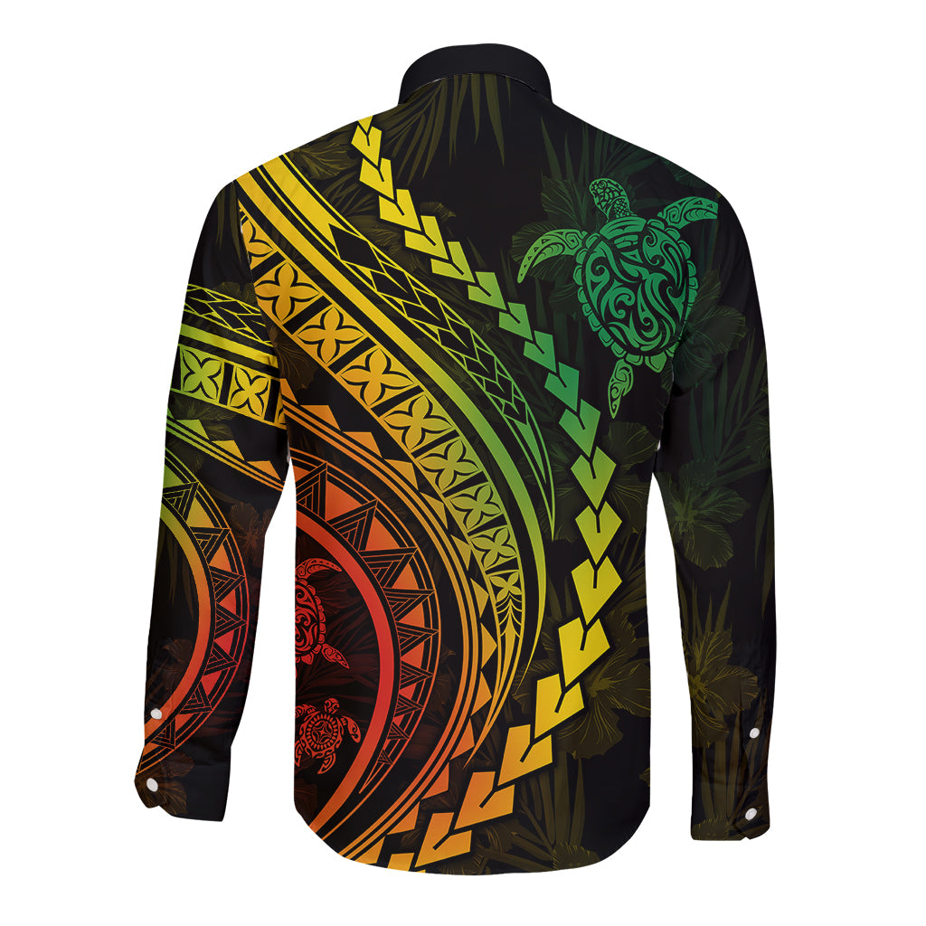 Polynesian Pride Long Sleeve Button Shirt Turtle Hibiscus Luxury Style - Reggae Ver2 LT7 - Polynesian Pride