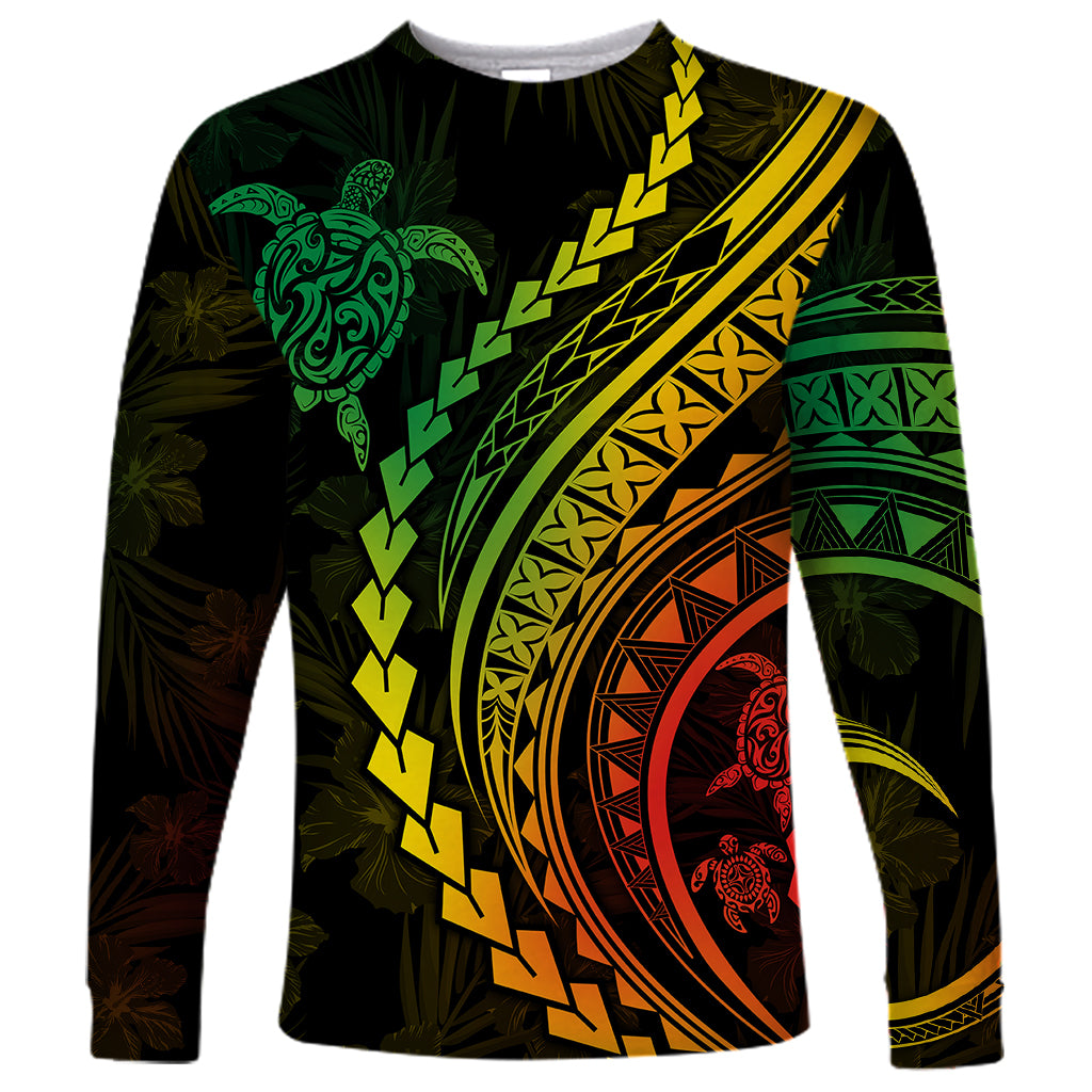 Polynesian Pride Long Sleeve Shirt Turtle Hibiscus Luxury Style - Reggae Ver2 LT7 Unisex Reggae - Polynesian Pride