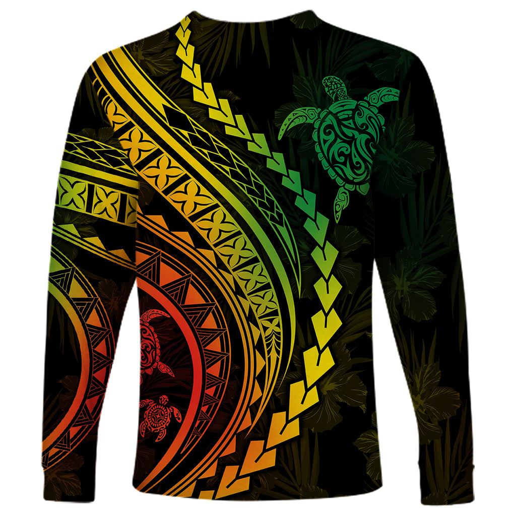 Polynesian Pride Long Sleeve Shirt Turtle Hibiscus Luxury Style - Reggae Ver2 LT7 - Polynesian Pride
