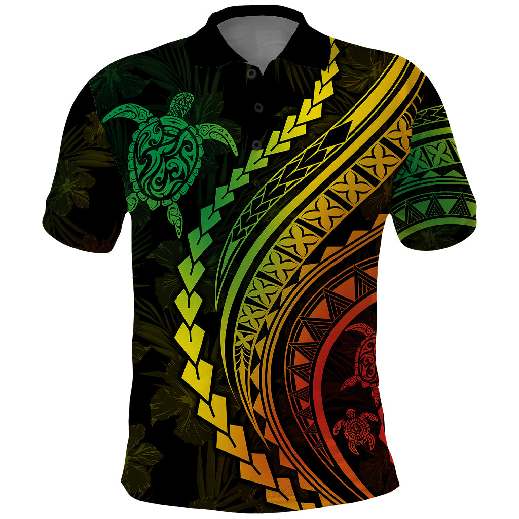 Polynesian Pride Polo Shirt Turtle Hibiscus Luxury Style - Reggae Ver2 LT7 Reggae - Polynesian Pride