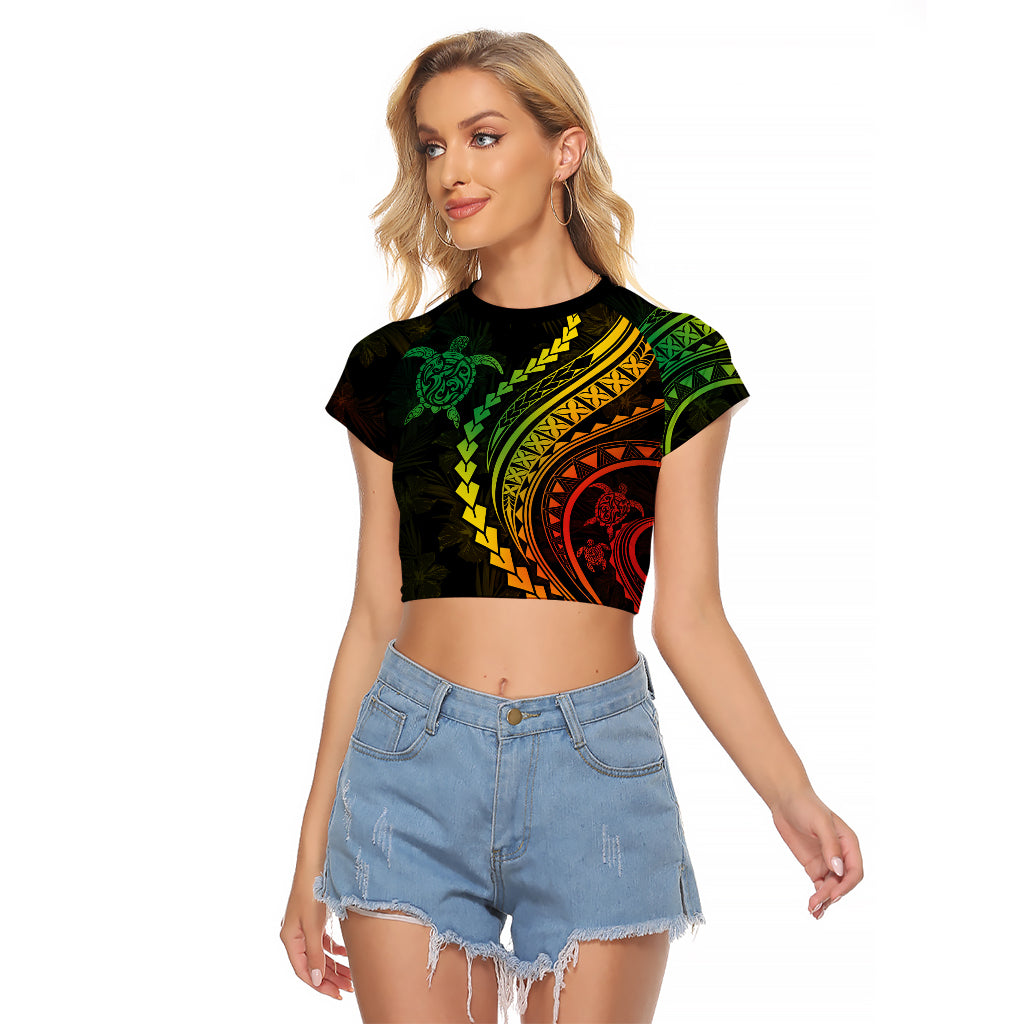 Polynesian Pride Raglan Cropped T Shirt Turtle Hibiscus Luxury Style - Reggae Ver2 LT7 Female Reggae - Polynesian Pride