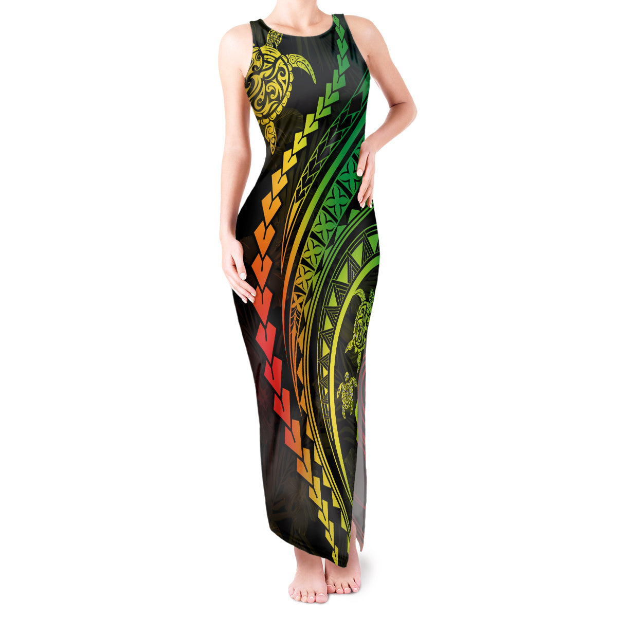 Polynesian Pride Tank Maxi Dress Turtle Hibiscus Luxury Style - Reggae Ver2 LT7 Women Reggae - Polynesian Pride