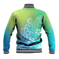 Polynesia Baseball Jacket Plumeria Blue Gradient Curves LT7 - Polynesian Pride