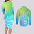 Polynesia Couples Matching Long Sleeve Bodycon Dress and Long Sleeve Button Shirts Plumeria Blue Gradient Curves LT7 - Polynesian Pride