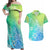 Polynesia Couples Matching Off Shoulder Maxi Dress and Hawaiian Shirt Plumeria Blue Gradient Curves LT7 Blue Green - Polynesian Pride