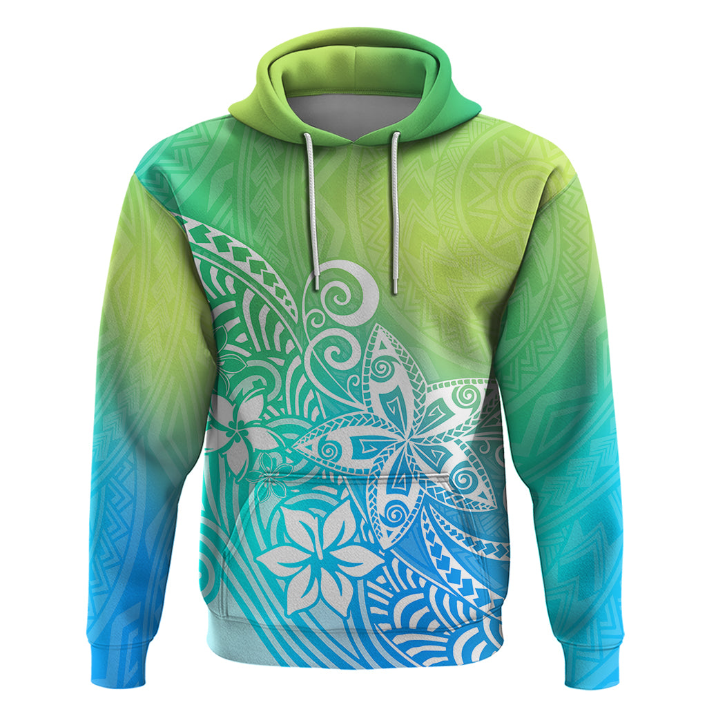 Polynesia Hoodie Plumeria Blue Gradient Curves LT7 Blue Green - Polynesian Pride