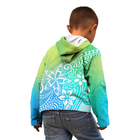 Polynesia Kid Hoodie Plumeria Blue Gradient Curves LT7 - Polynesian Pride