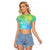 Polynesia Raglan Cropped T Shirt Plumeria Blue Gradient Curves LT7 Female Blue Green - Polynesian Pride