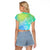 Polynesia Raglan Cropped T Shirt Plumeria Blue Gradient Curves LT7 - Polynesian Pride