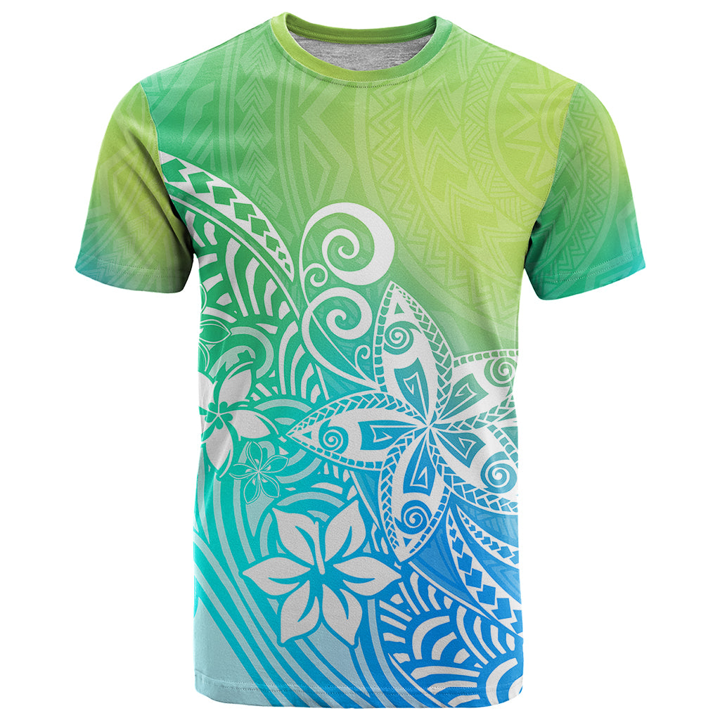 Polynesia T Shirt Plumeria Blue Gradient Curves LT7 Blue Green - Polynesian Pride