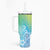 Polynesia Tumbler With Handle Plumeria Blue Gradient Curves