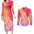 Polynesia Couples Matching Long Sleeve Bodycon Dress and Long Sleeve Button Shirts Plumeria Pink Gradient Curves LT7 Pink - Polynesian Pride