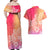 Polynesia Couples Matching Off Shoulder Maxi Dress and Hawaiian Shirt Plumeria Pink Gradient Curves LT7 - Polynesian Pride