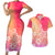 Polynesia Couples Matching Short Sleeve Bodycon Dress and Hawaiian Shirt Plumeria Pink Gradient Curves LT7 Pink - Polynesian Pride